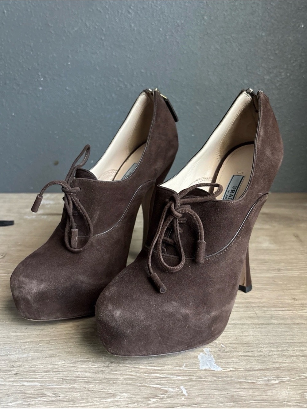Prada Women’s Ankle heel size 37.5 Calzature Donna suede Camoscio brown